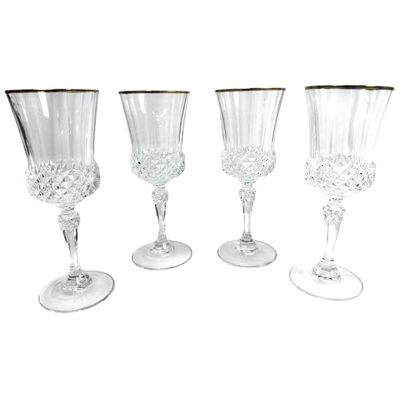 Cristal D'Arques Durand Valencay Gold Rim Lead Crystal 7" Wine Glasses-Set of 4 - Picture 6 of 6